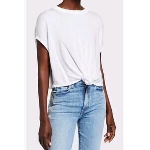 Alice + Olivia Womens Top Cammy Tie Front Knit White Short Sleeve Cropped Cotton